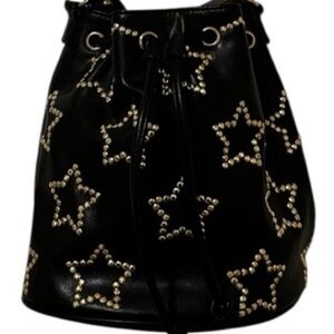 Betsey Johnson Bucket Bag, Black With Gold Studded Stars, NEW